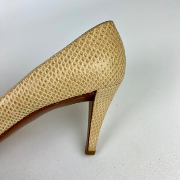 Salvatore Ferragamo Womens Tan Snake Embossed Leather Pumps Suede Bow size 9.5 - Picture 10 of 16